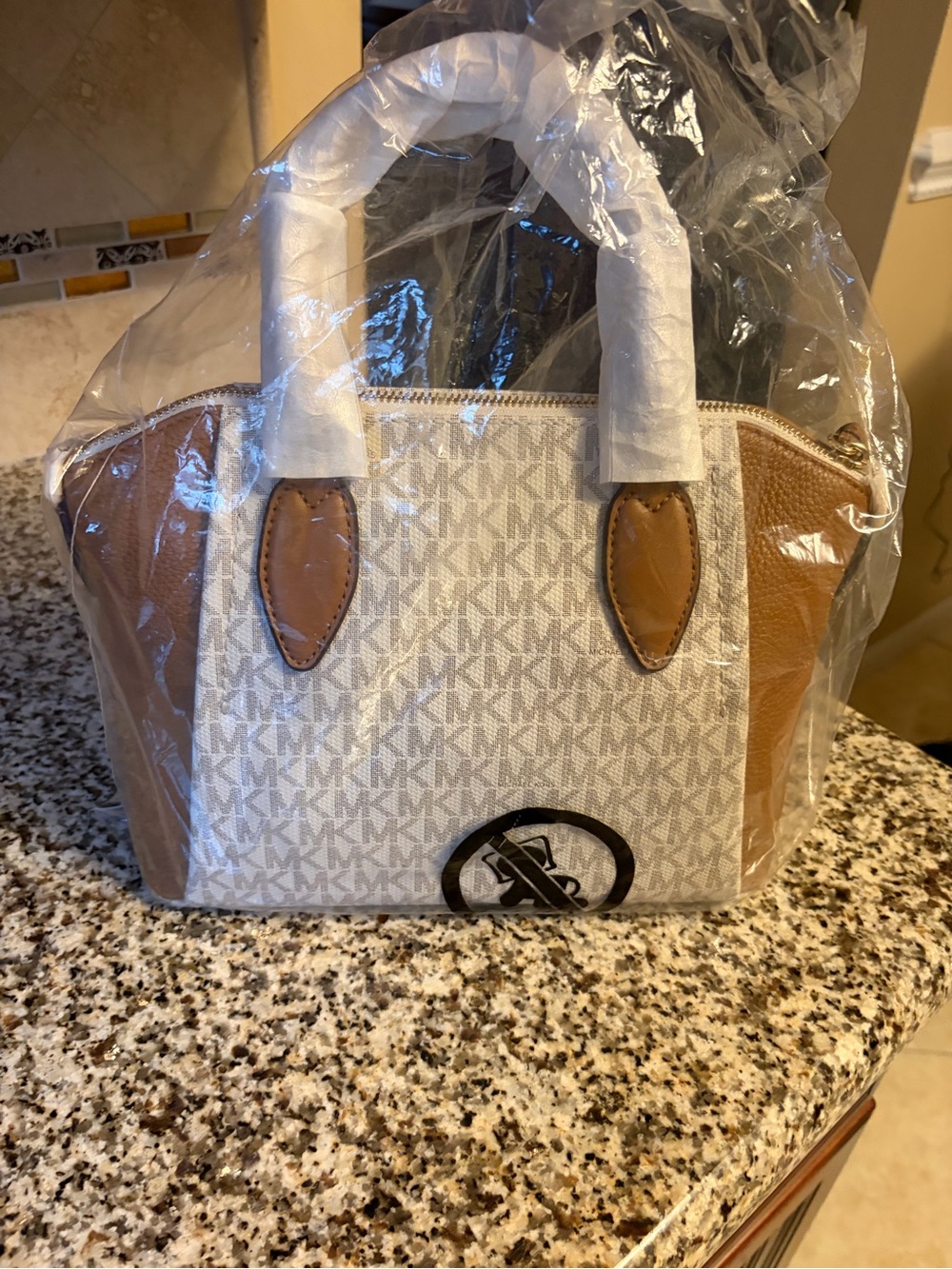 Michael Kors Cream/Chestnut Logo Dome Satchel